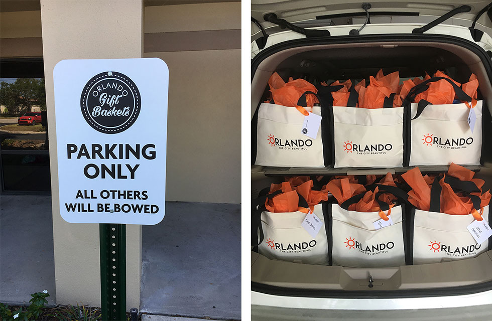 orlando gift baskets and funny no parking sign