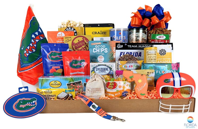 A College Care Package for any UF student, filled with school pride and snacks for late nights!