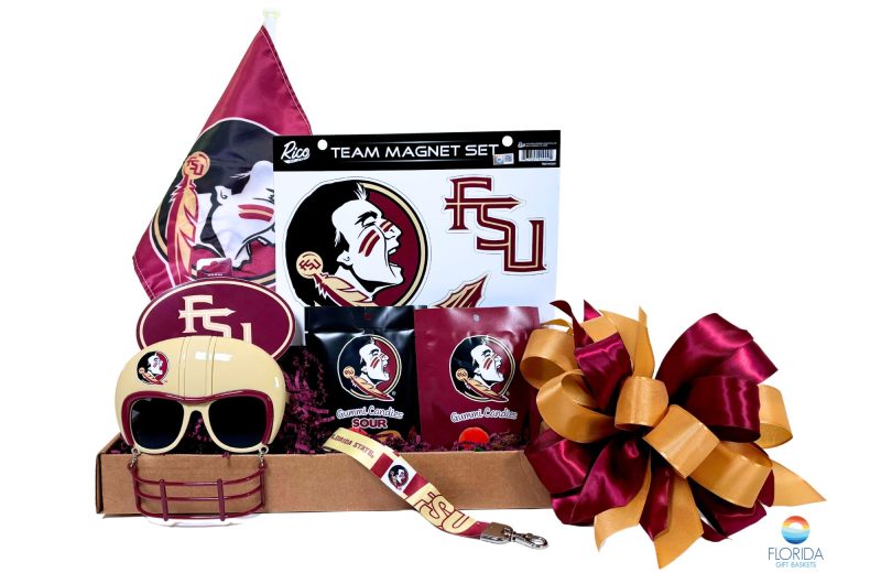 FSU Gift Basket full of assorted FSU logo merchandise.