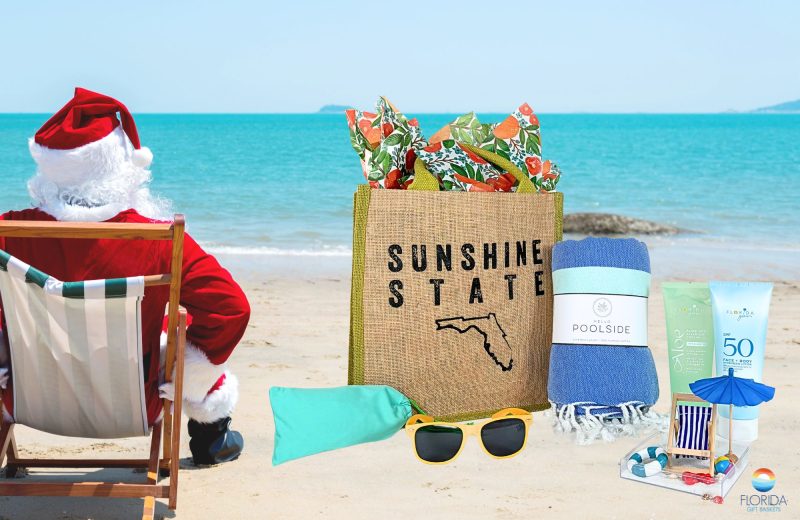 A beach theme gift with towel, sunscreen, tote bag, and more