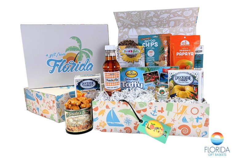 A medium sized Florida theme gift box with a variety of tasty Florida-inspired treats