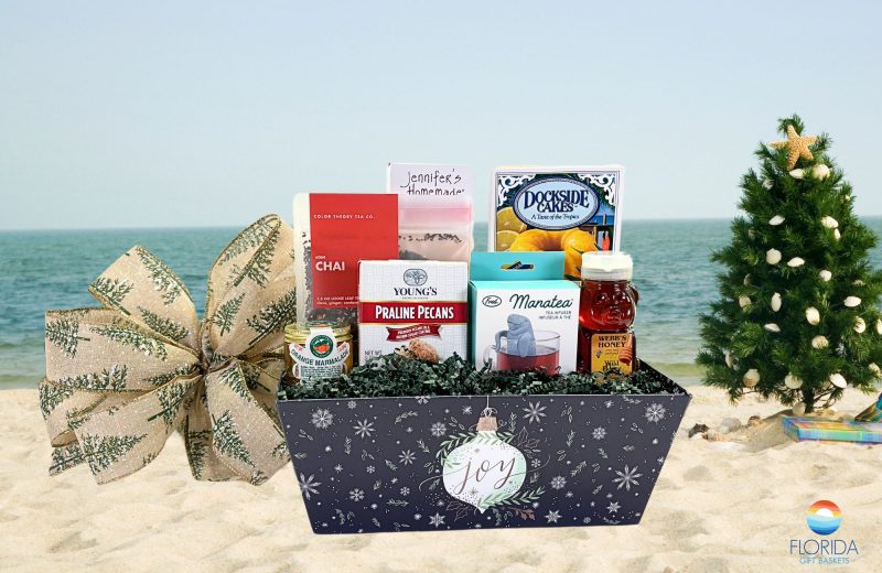 A holiday tea gift basket with Florida vibes.