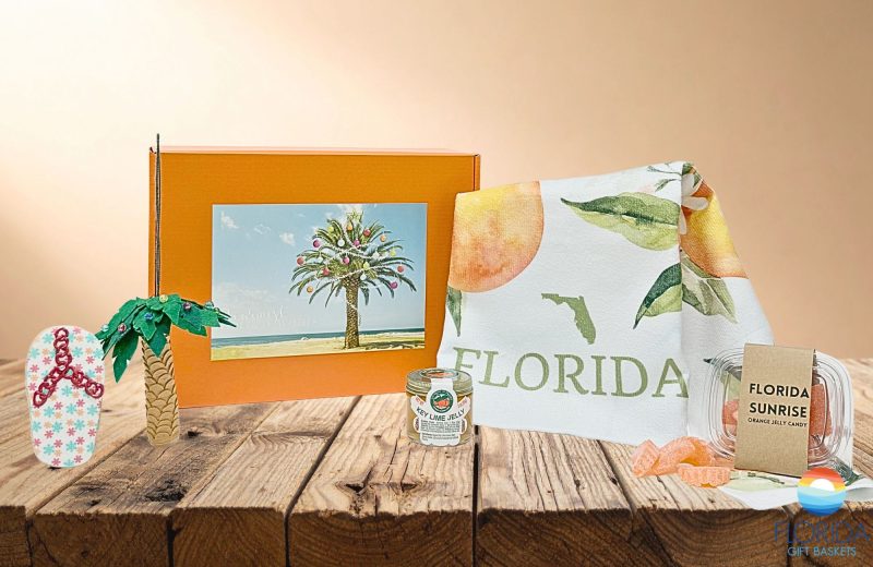 Our "Warmest Holiday Wishes" gift box delivers all the Florida essentials including orange, key lime, palm trees, and flip flops!