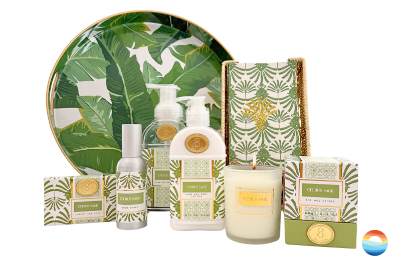 Our Palm Beach Citrus & Sage gift basket makes a great new home gift basket.